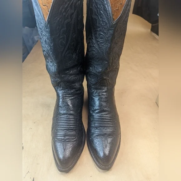 Lucchese Boots men's size 9D Exotic Genuine Black Smooth Ostrich classic Western